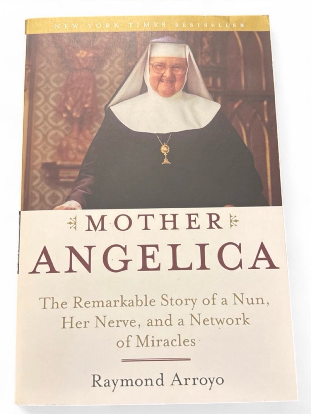 Book Mother Angelica Gold Pendant Necklace - Religious Medal